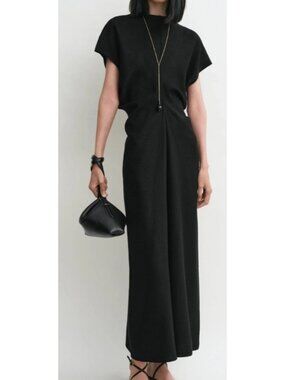 Totême Women's Sz 40 Black Slouch Waist Wool Maxi Dress RWS-Certified Wool